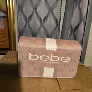 Bebe Beige and White Logo Wallet